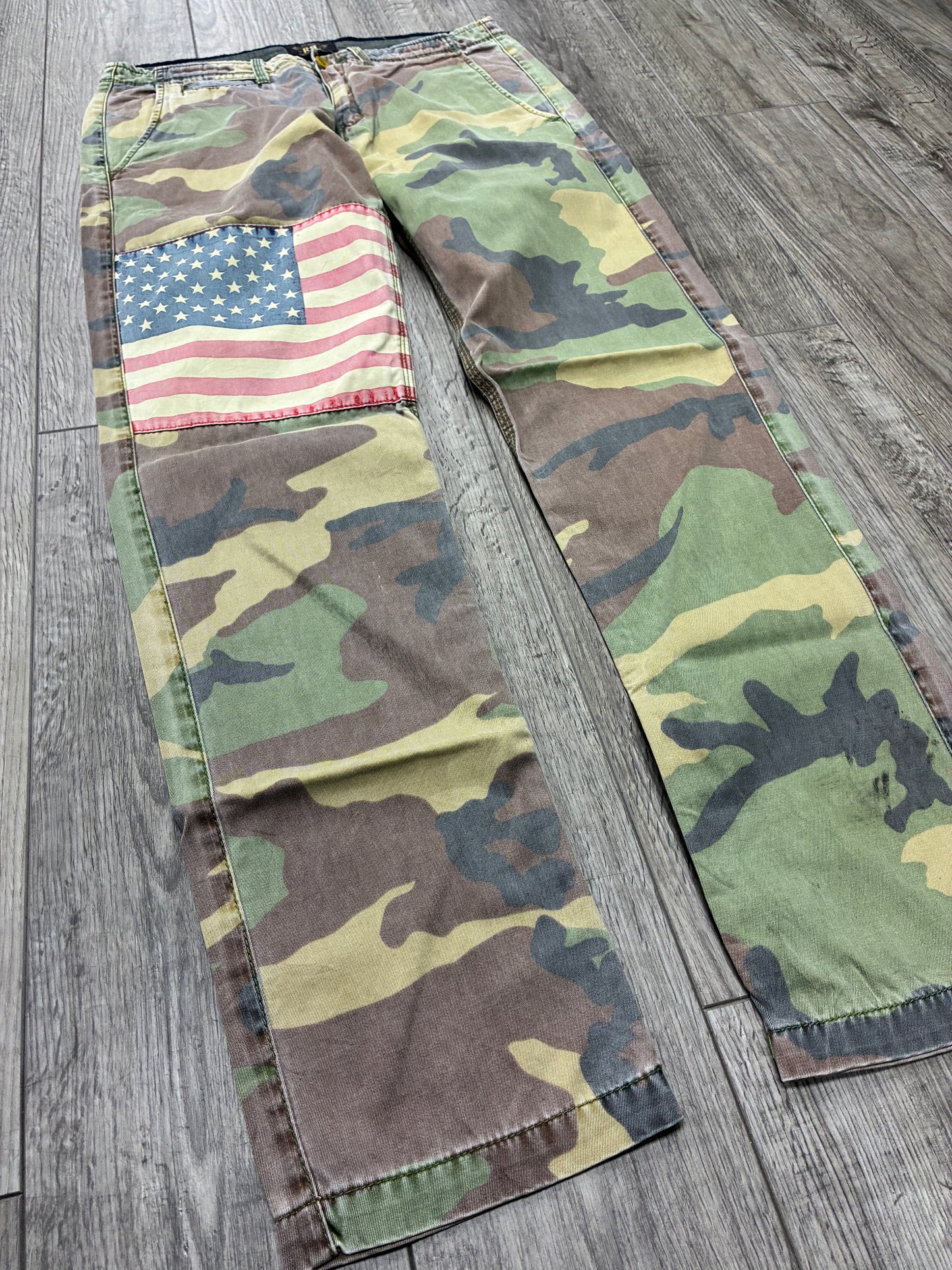32 - Double RL RRL USA Flag Patch Camo Pants