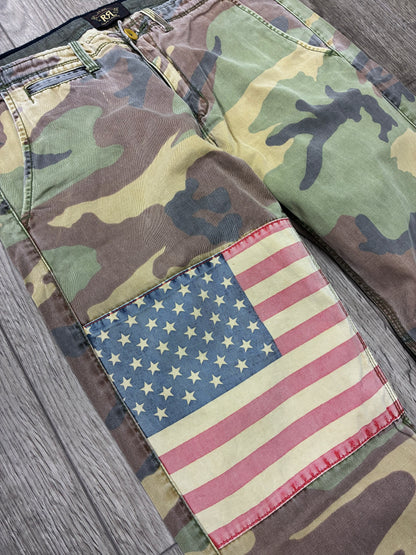 32 - Double RL RRL USA Flag Patch Camo Pants