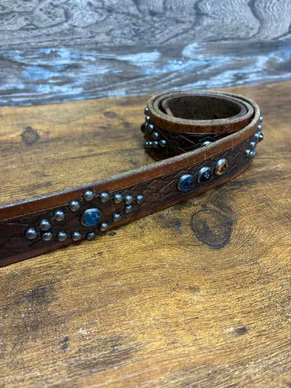 32 - Double RL (RRL) Western Brown Leather Studded Belt