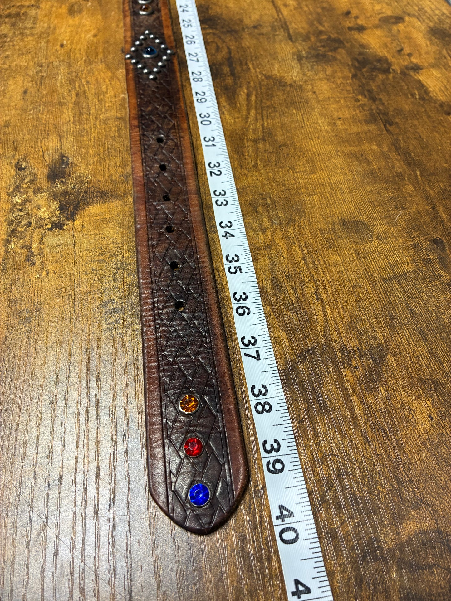 32 - Double RL (RRL) Western Brown Leather Studded Belt
