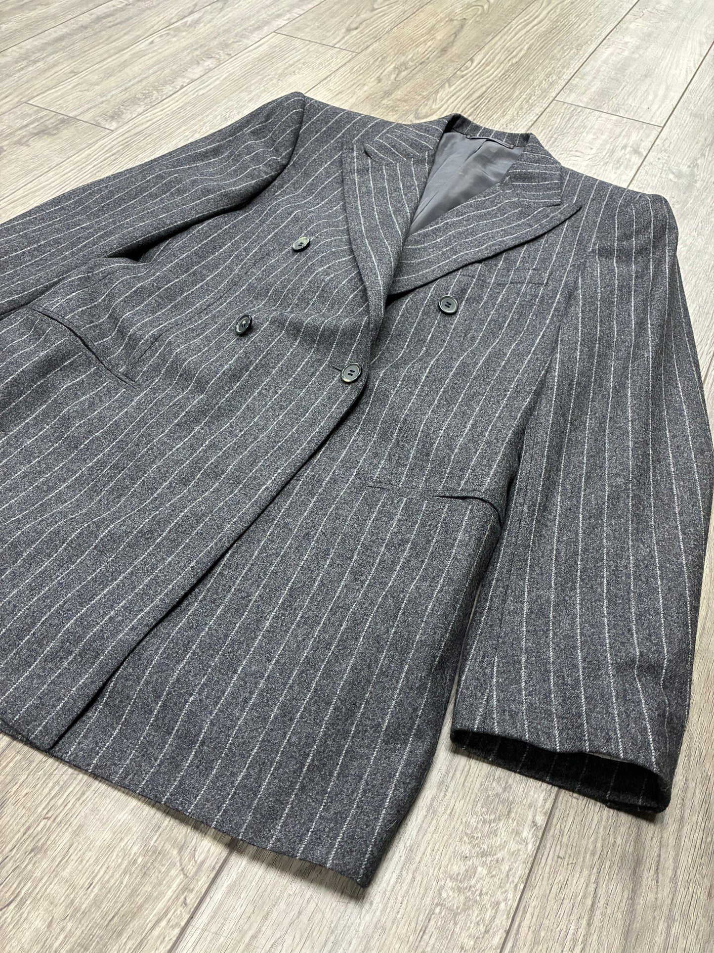 41R - Raf Simons Double-Breasted Wool-Blend Pinstripe Blazer