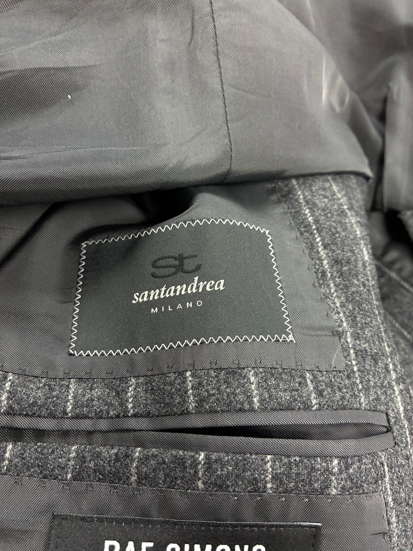 41R - Raf Simons Double-Breasted Wool-Blend Pinstripe Blazer