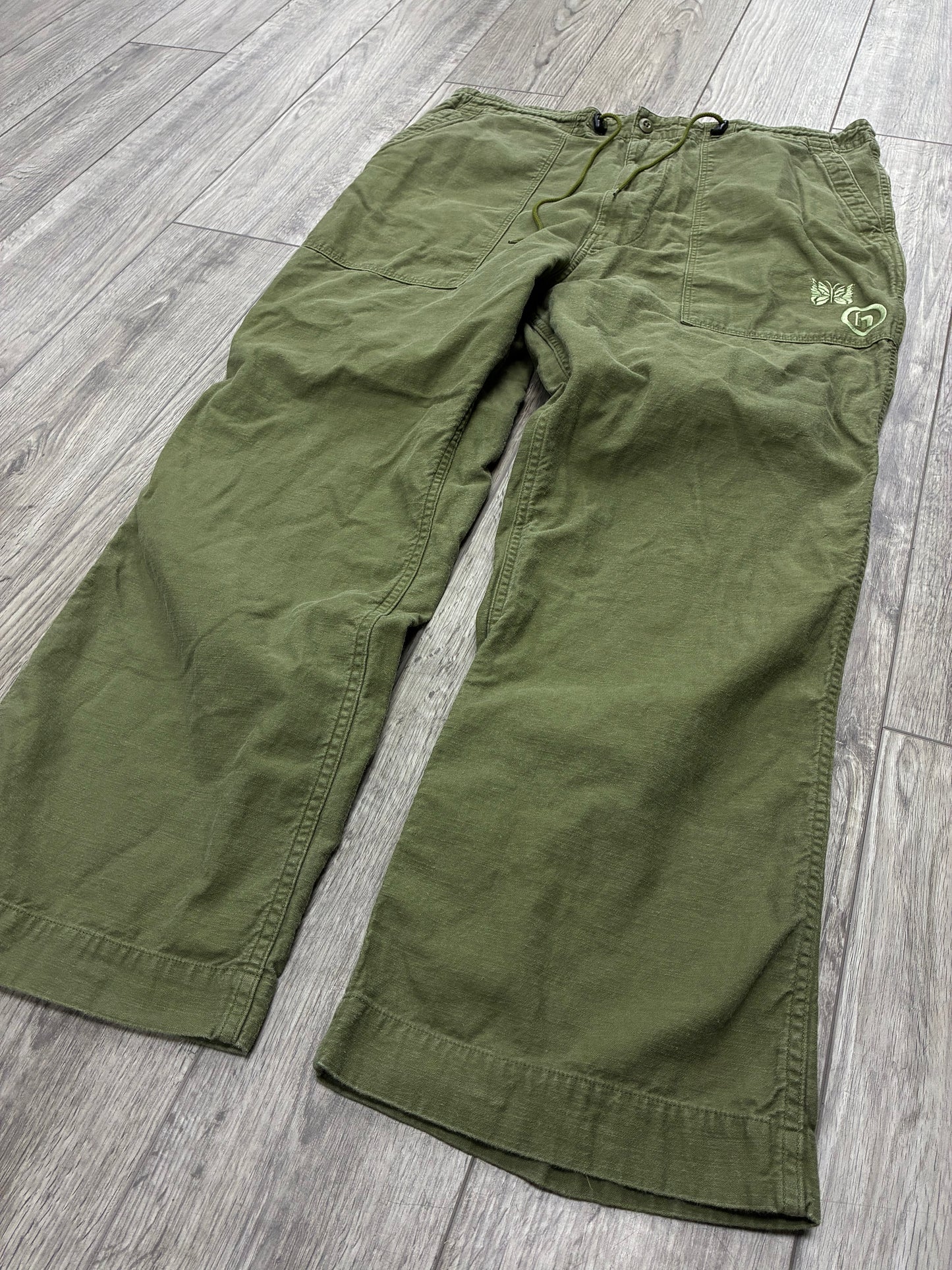 XL - Needles Hidden NY Olive Green String Fatigue Pants