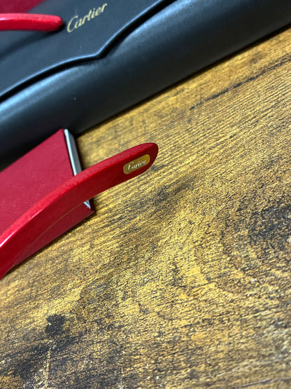 Cartier Rimless Diamond-Cut Red Buffalo Horn Big C Décor Sunglasses