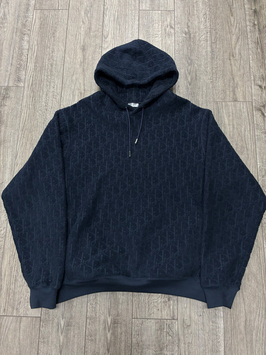3XL - Dior Oblique Navy Terry Cotton Hooded Sweatshirt