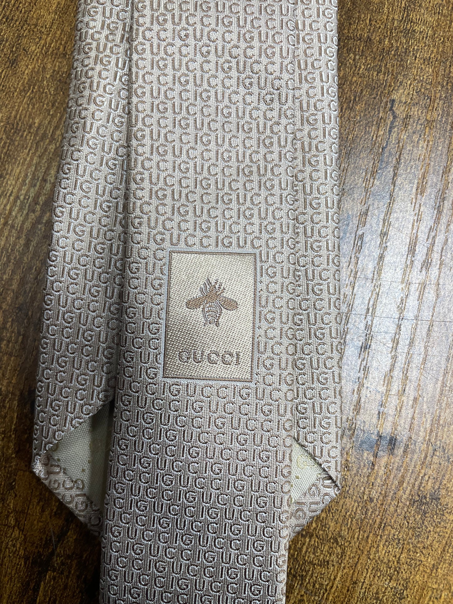 Gucci Spell Out Monogram Beige Tie