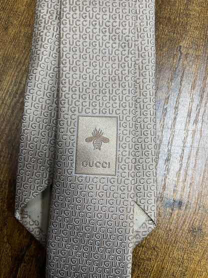 Gucci Spell Out Monogram Beige Tie