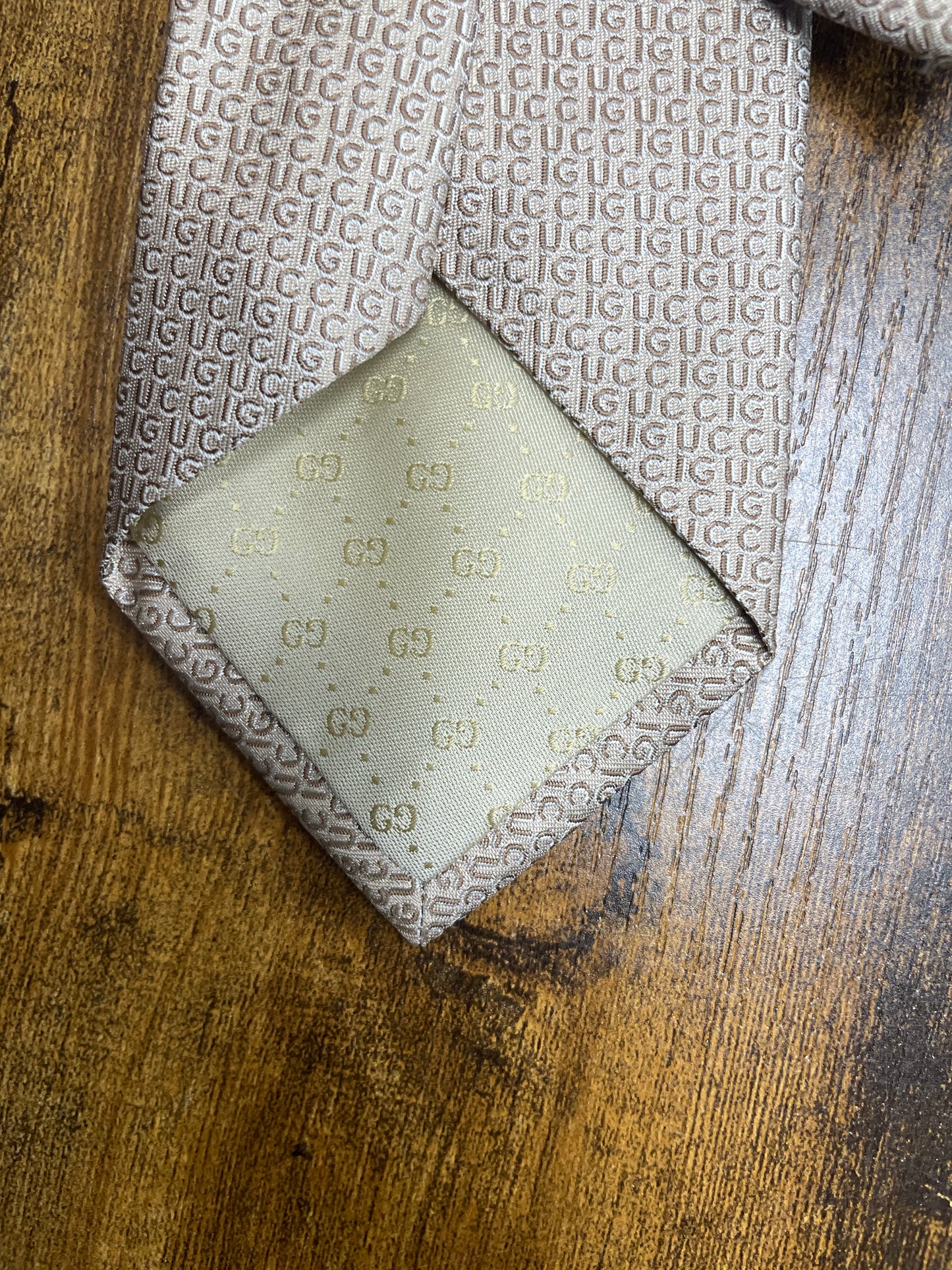 Gucci Spell Out Monogram Beige Tie