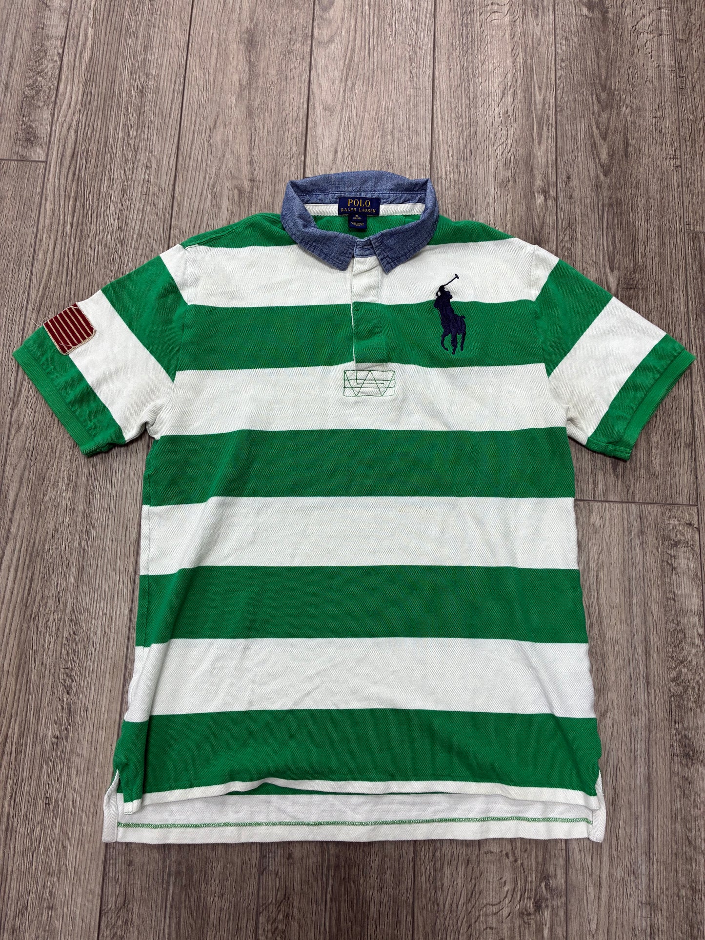XL - Polo Ralph Lauren Denim Collar Striped Rugby Shirt