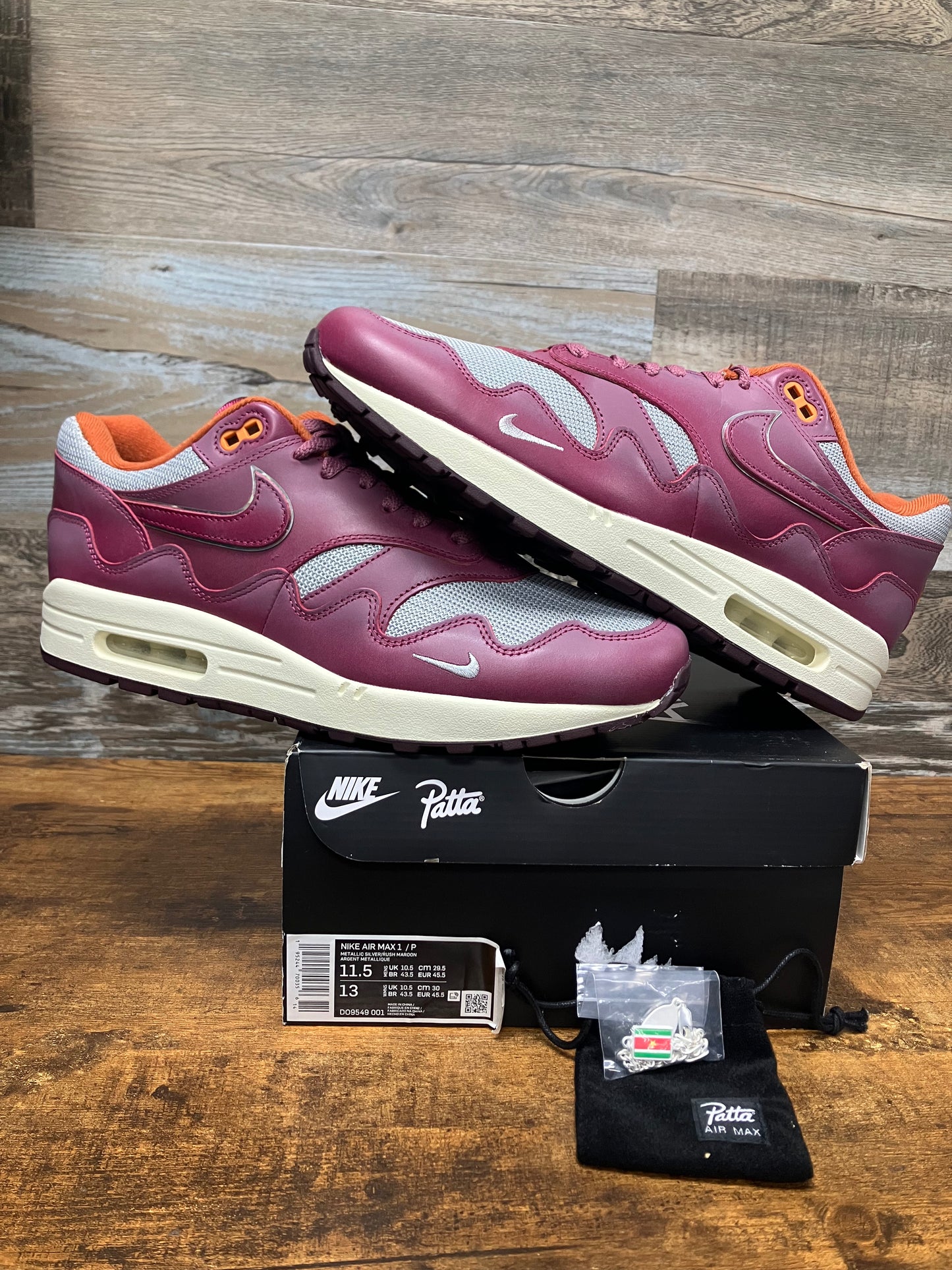 11.5-Air Max 1 Patta Rush Maroon