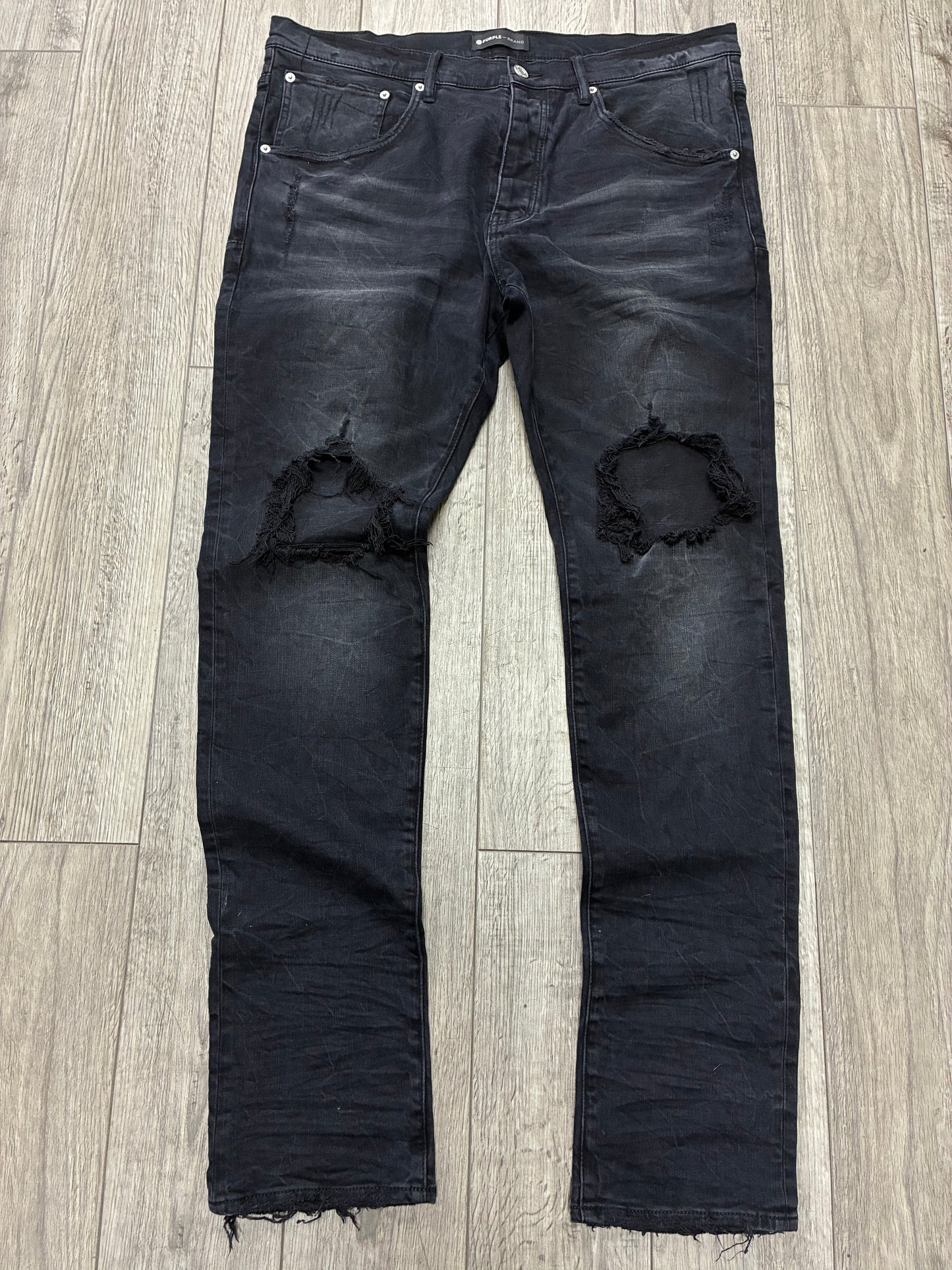 38 - Purple Brand P002 Blowout Knee Straight Slim Jeans