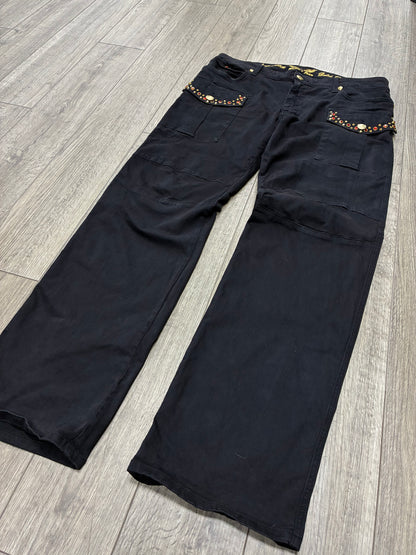 36 - Robin’s Jeans Black Cargo Crystal Embellished Jeans