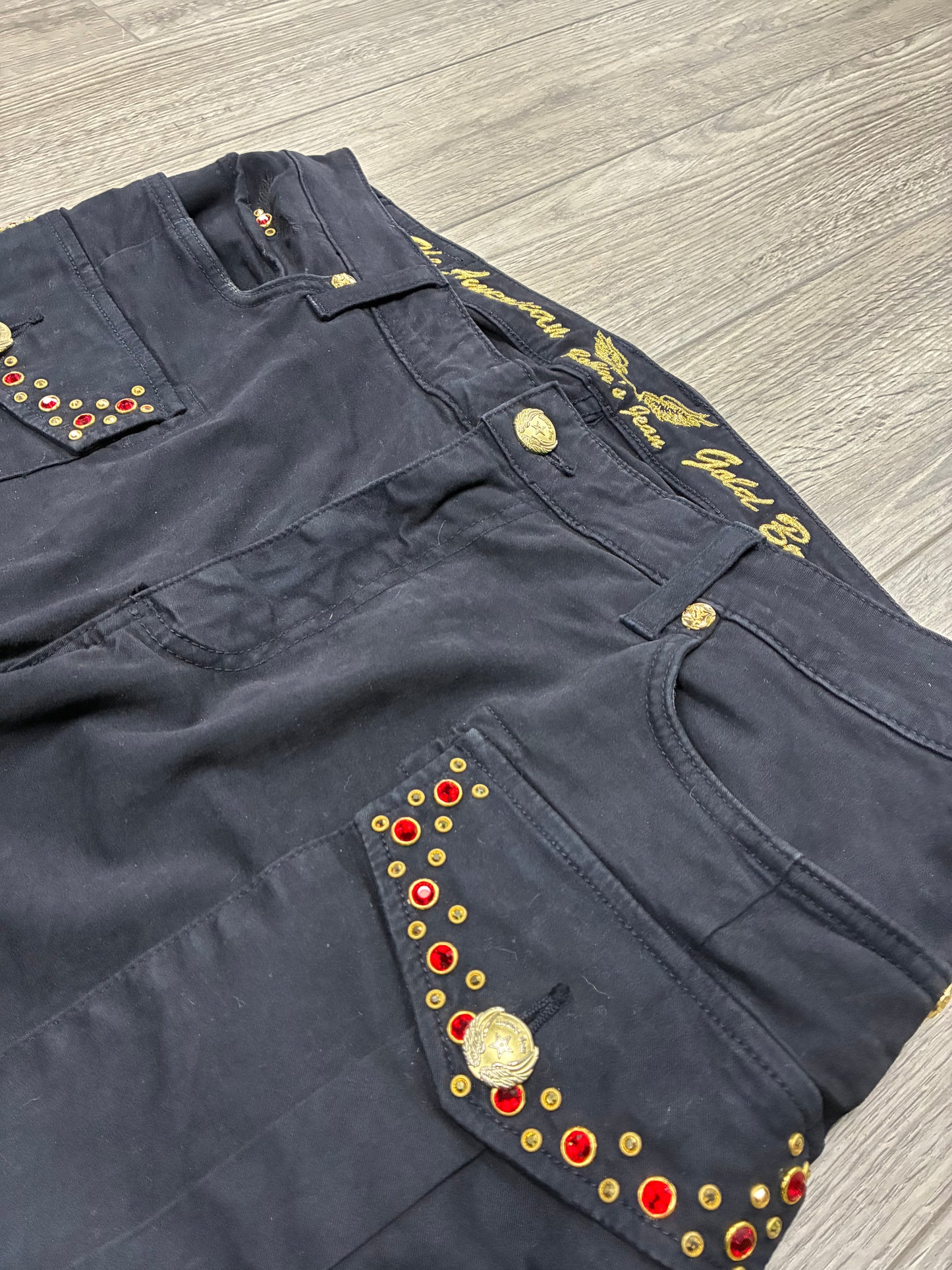 36 - Robin’s Jeans Black Cargo Crystal Embellished Jeans