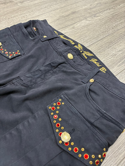 36 - Robin’s Jeans Black Cargo Crystal Embellished Jeans