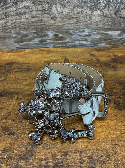 34 - B.B. Simon Acid Wash Tiger Stripe Skull Pile Belt