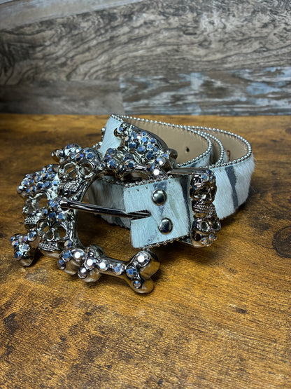34 - B.B. Simon Acid Wash Tiger Stripe Skull Pile Belt