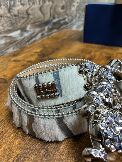 34 - B.B. Simon Acid Wash Tiger Stripe Skull Pile Belt