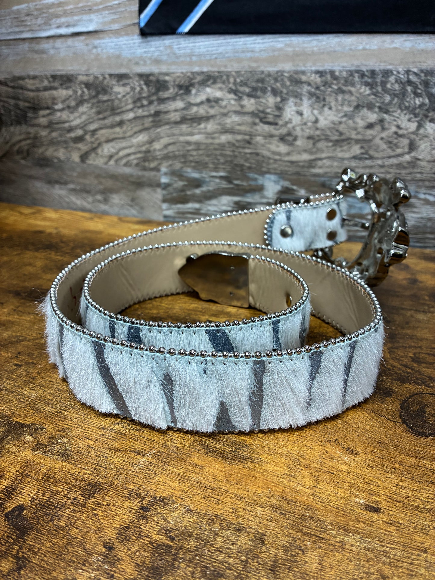 34 - B.B. Simon Acid Wash Tiger Stripe Skull Pile Belt