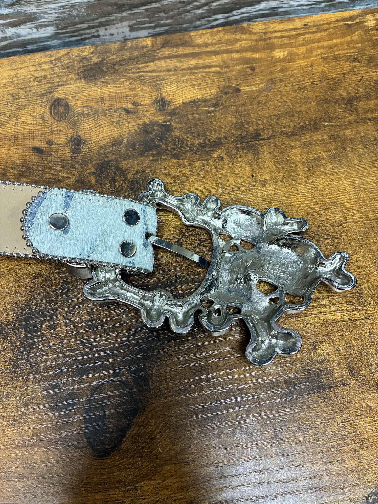 34 - B.B. Simon Acid Wash Tiger Stripe Skull Pile Belt