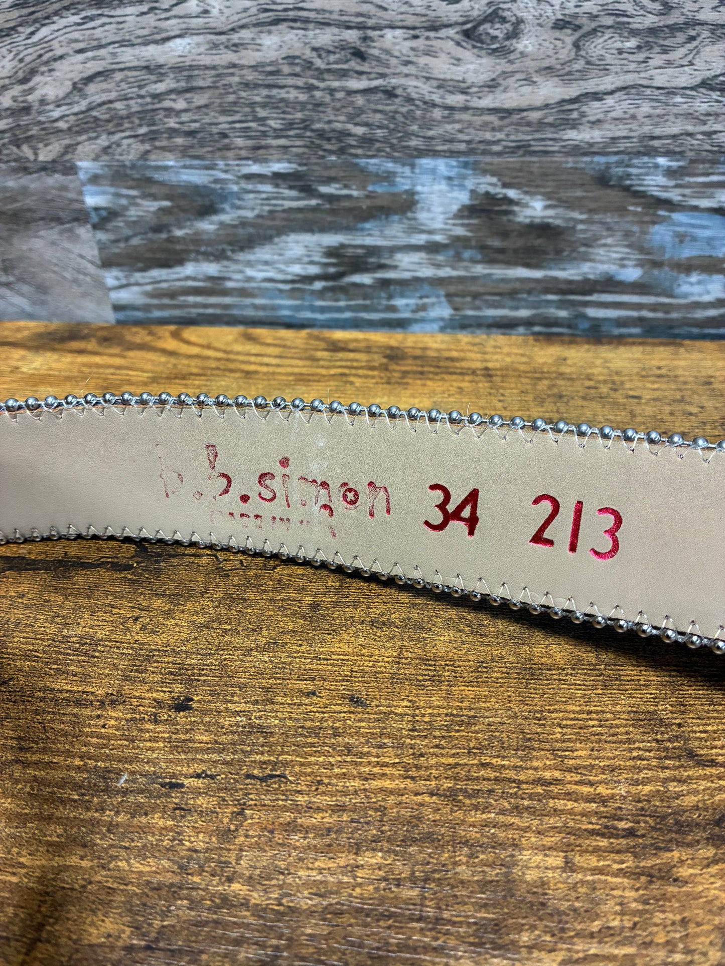 34 - B.B. Simon Acid Wash Tiger Stripe Skull Pile Belt