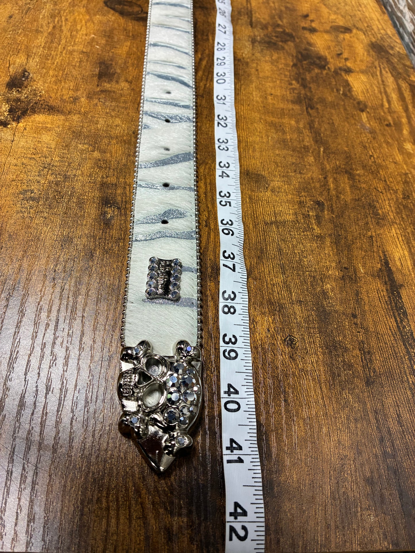 34 - B.B. Simon Acid Wash Tiger Stripe Skull Pile Belt