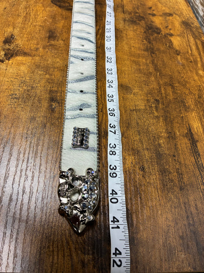 34 - B.B. Simon Acid Wash Tiger Stripe Skull Pile Belt