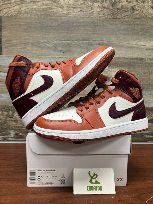 Jordan 1 Mid Dusty Peach Night Maroon Size 8.5W/7M