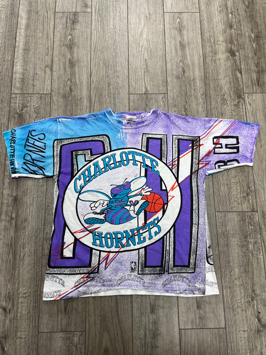 L-Vintage Charlotte Hornets All Over Print Tee