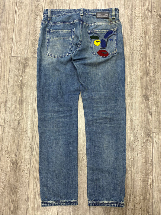 32 - Fendi Blue Abstract Face Jeans