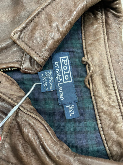 XL-Polo Ralph Lauren Plaid-Lined Brown Leather Jacket