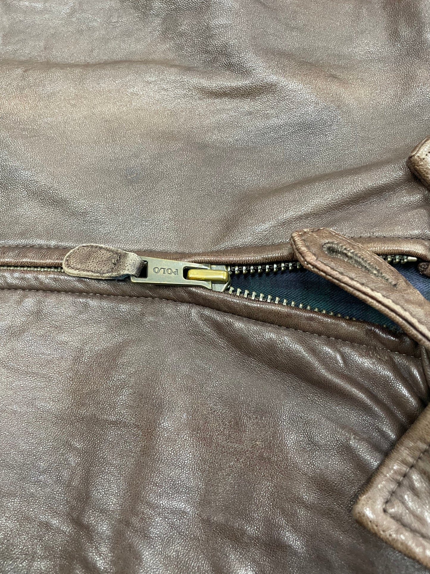 XL-Polo Ralph Lauren Plaid-Lined Brown Leather Jacket