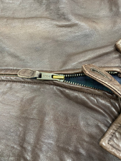 XL-Polo Ralph Lauren Plaid-Lined Brown Leather Jacket