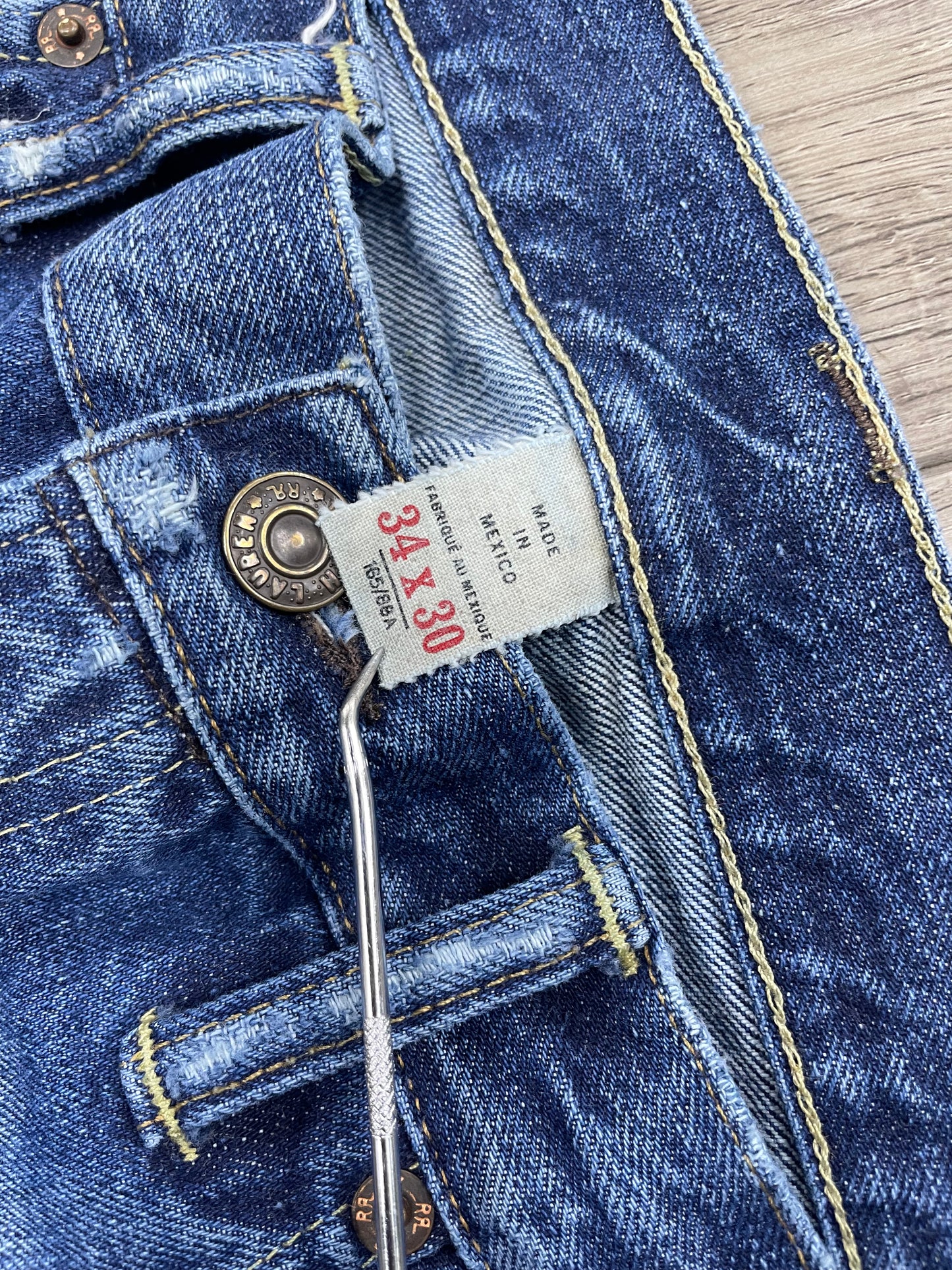 34-RRL Slim Fit Distressed Jeans
