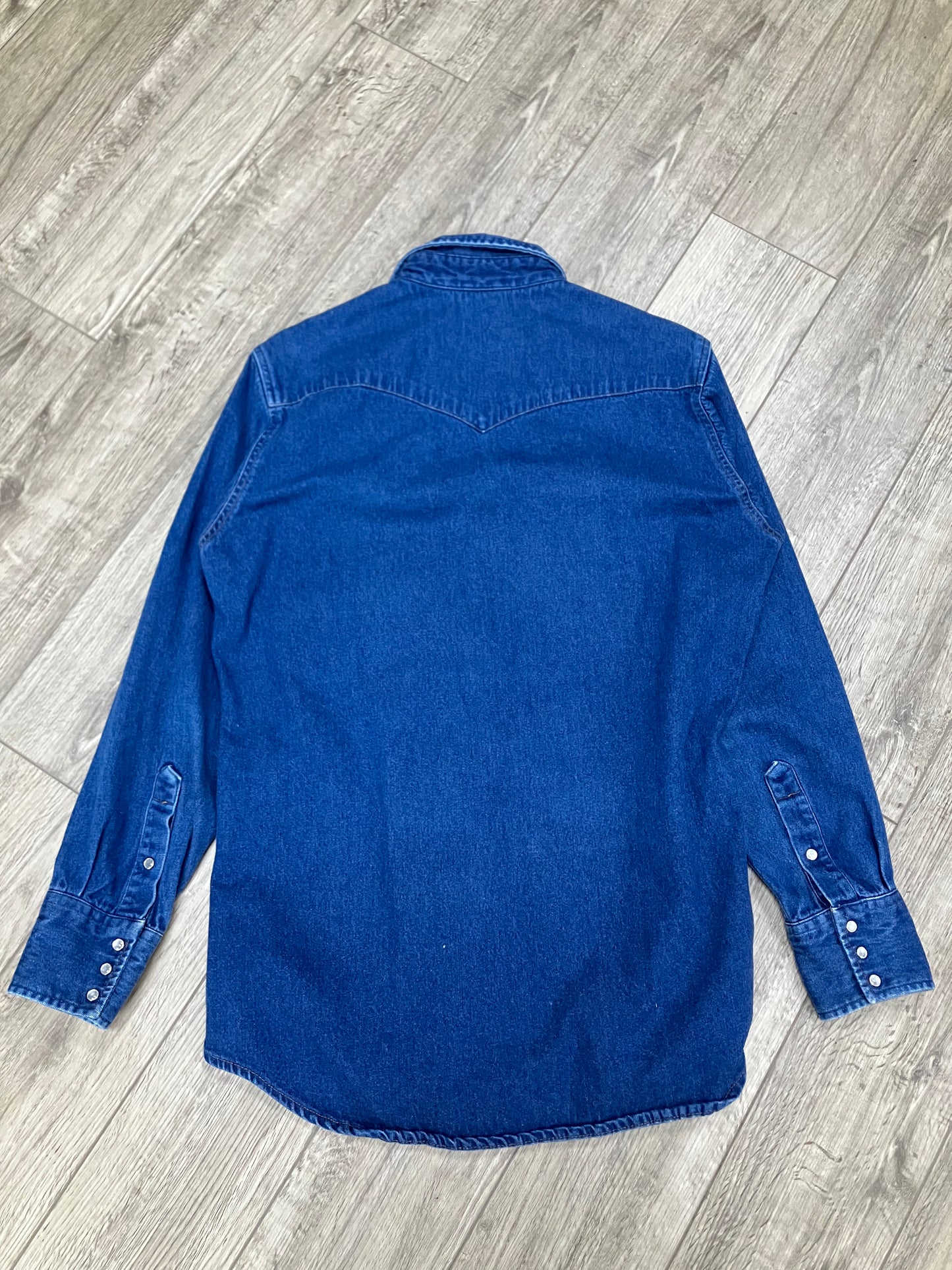 Vintage 90s Carhartt Denim Pearl Snap Shirt Rugged Outdoor Wear Blue Size Medium