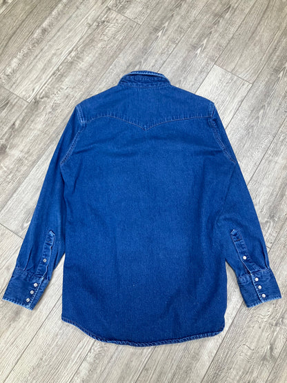 Vintage 90s Carhartt Denim Pearl Snap Shirt Rugged Outdoor Wear Blue Size Medium