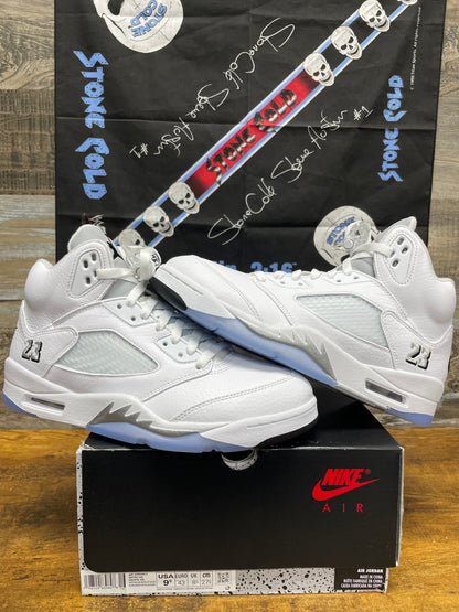 9.5-Air Jordan 5 White Metallic