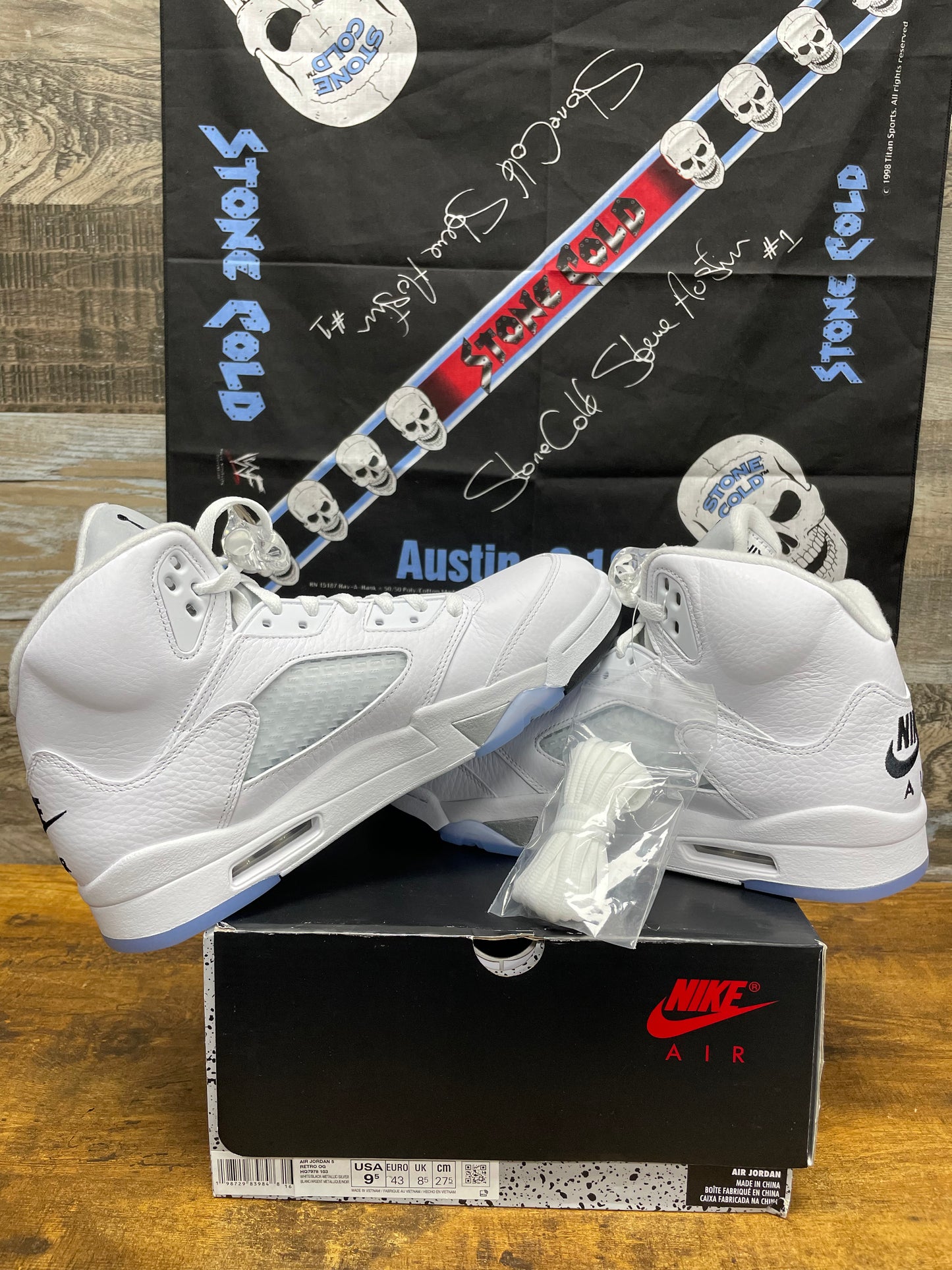 9.5-Air Jordan 5 White Metallic