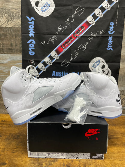 9.5-Air Jordan 5 White Metallic