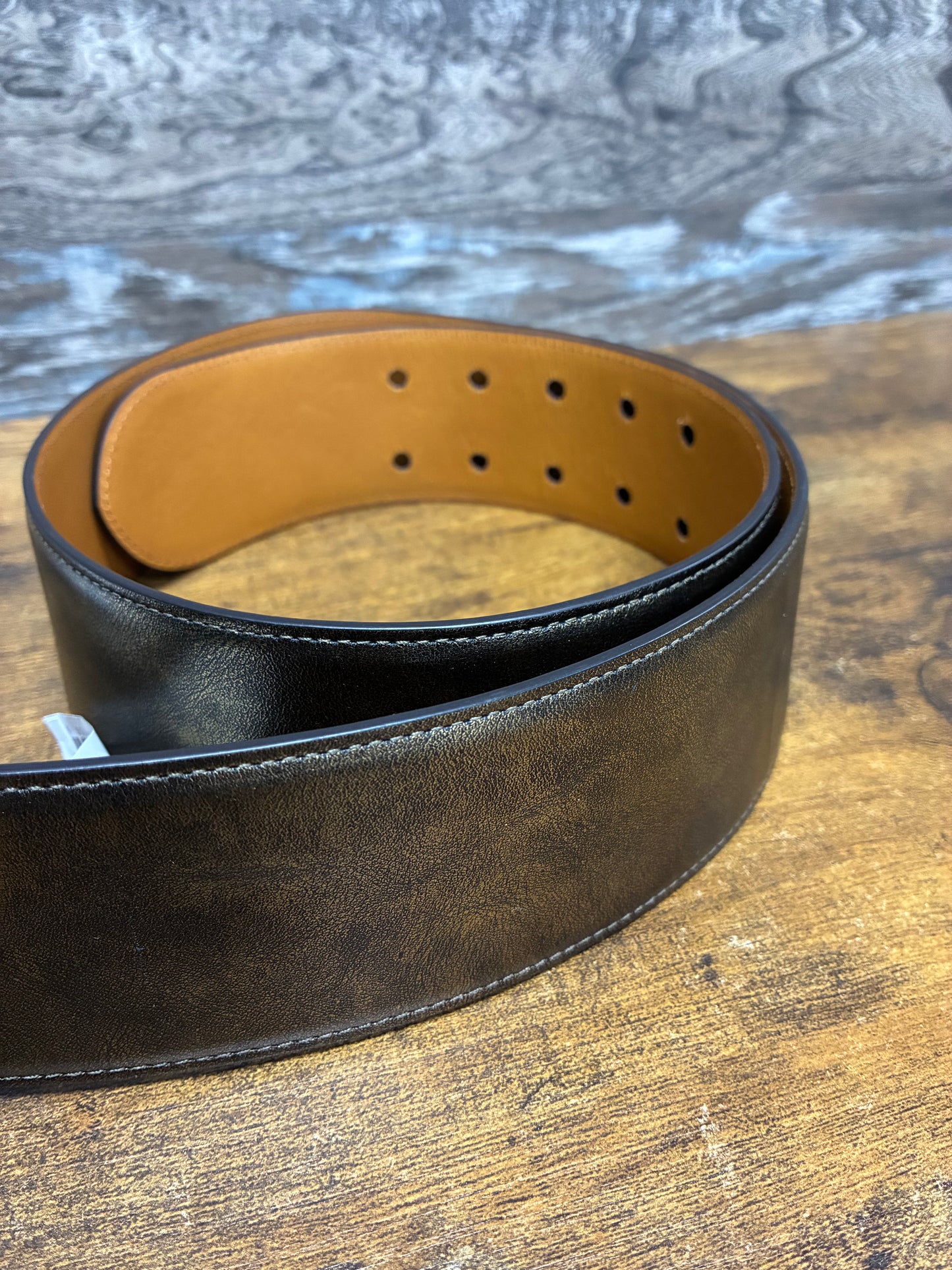 L - Ralph Lauren Metallic Calfskin Double Prong Bronze Belt