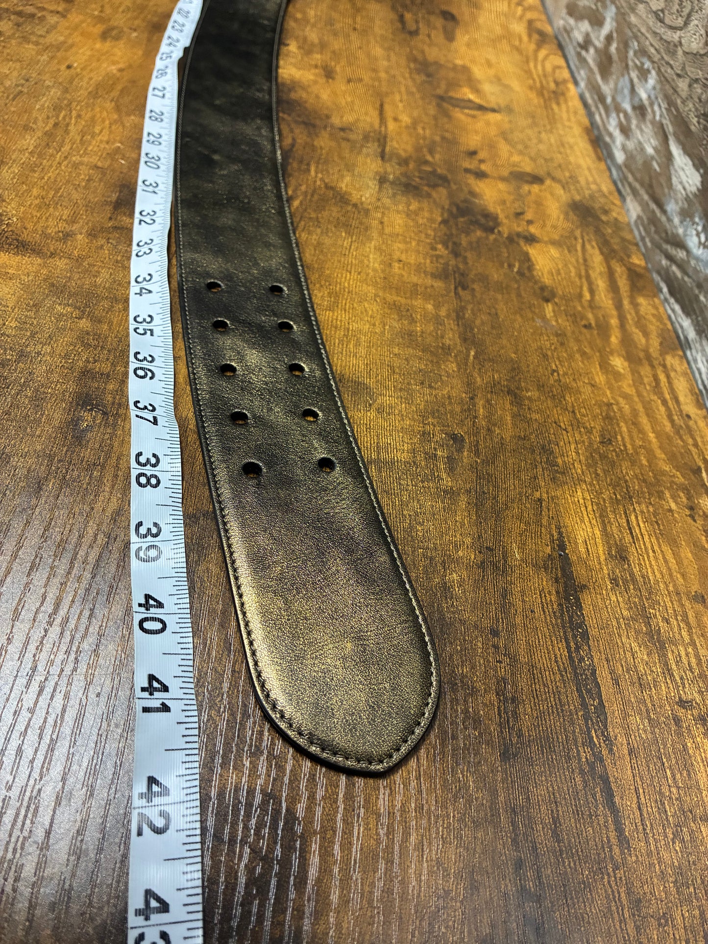 L - Ralph Lauren Metallic Calfskin Double Prong Bronze Belt