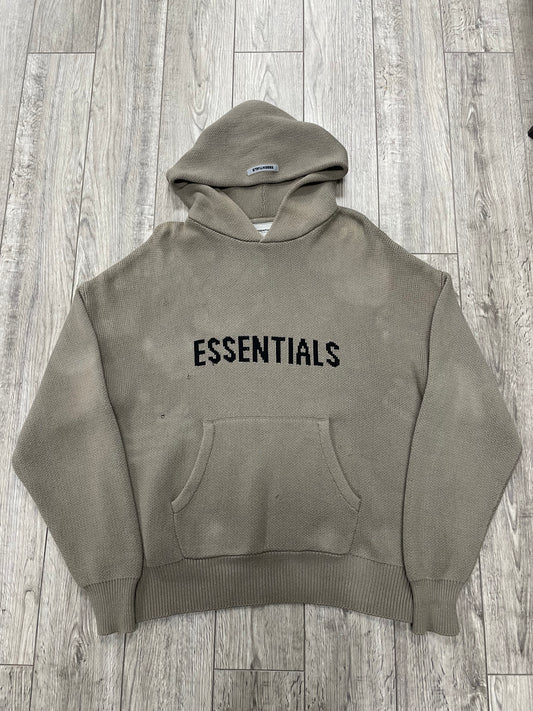 L-Fear of God Essentials Beige Knitted Hoodie