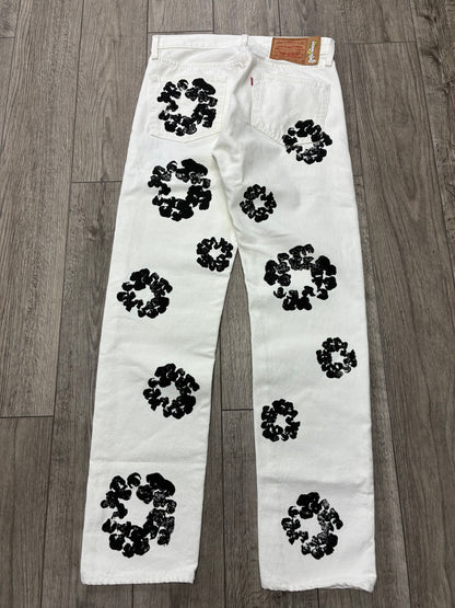 32 - Denim Tears Levi’s 501 White Cotton Wreath Jeans