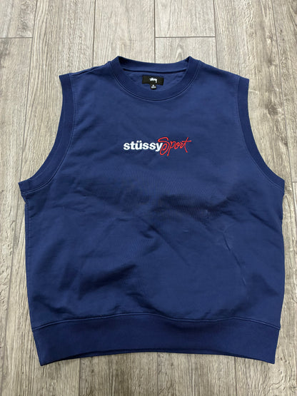 M - Stussy Sport Navy Fleece Vest
