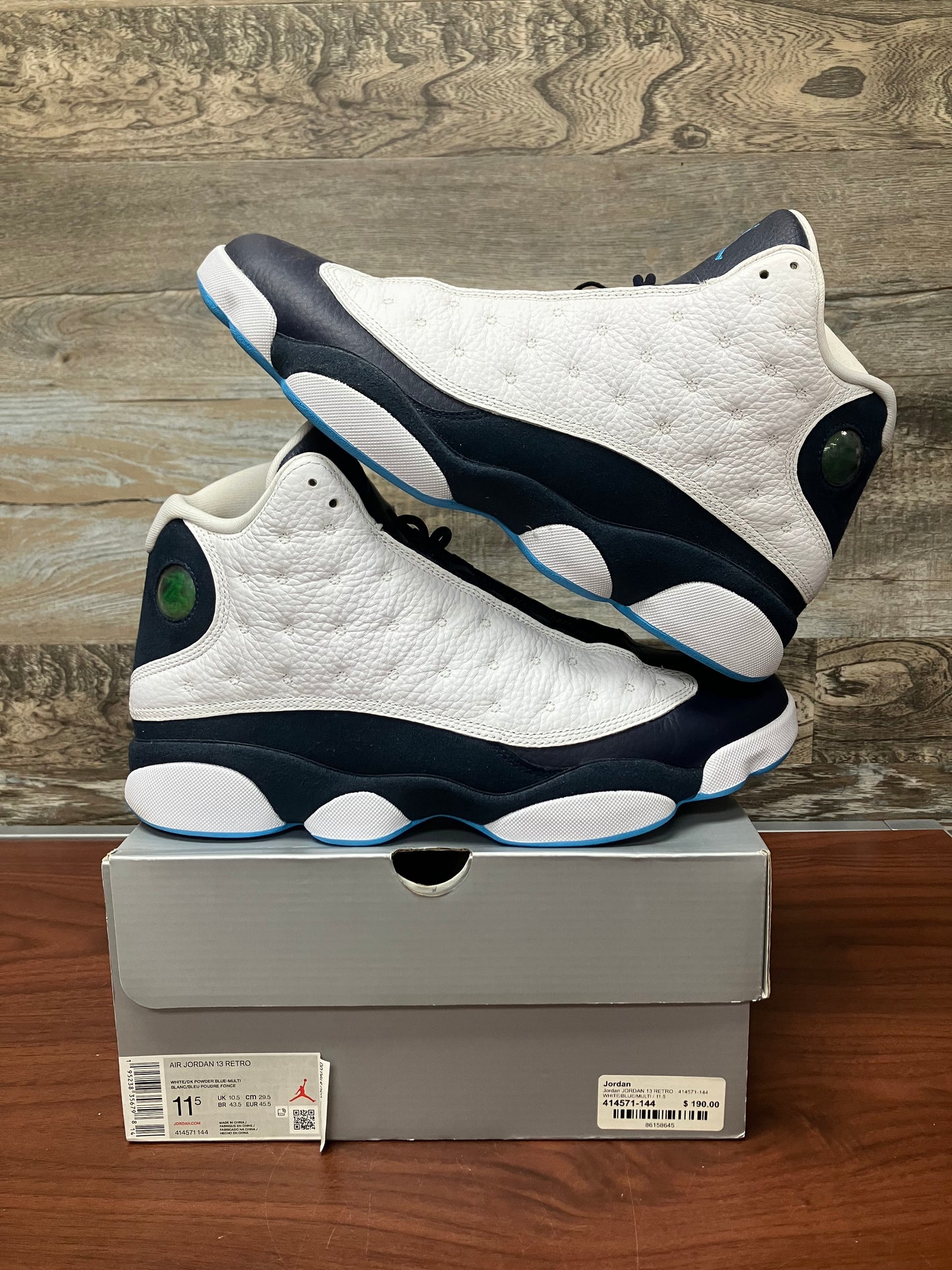 Jordan 13 Retro Obsidian Powder Blue White 11.5