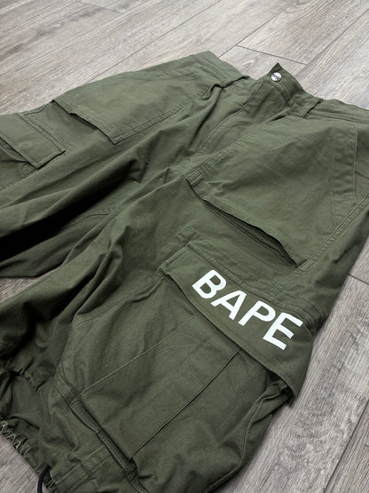 L - Bape 6 Pocket Wide Fit Dark Green Cargo Shorts