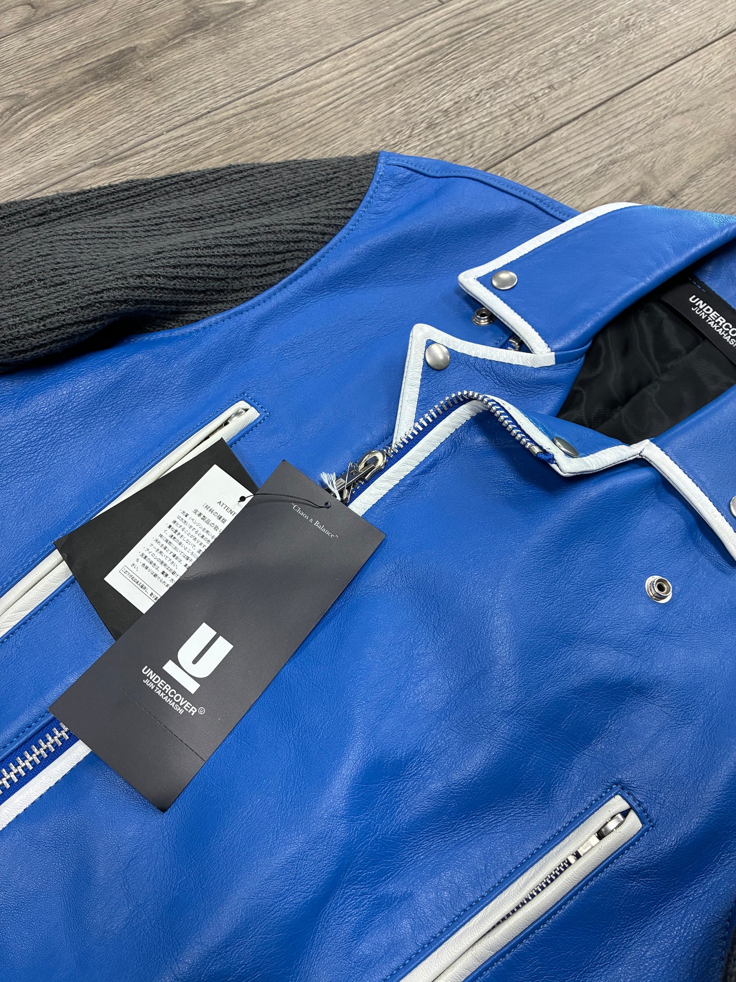 2/M - Undercover Blue Spiritual Noise Hybrid Leather Biker Jacket