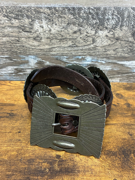 34 - Double RL RRL Leather Dark Brown Concho  Belt