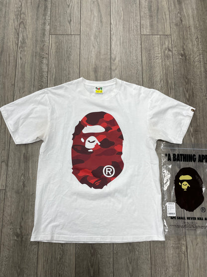 XL-Bape Red Camo Ape Head White Tee