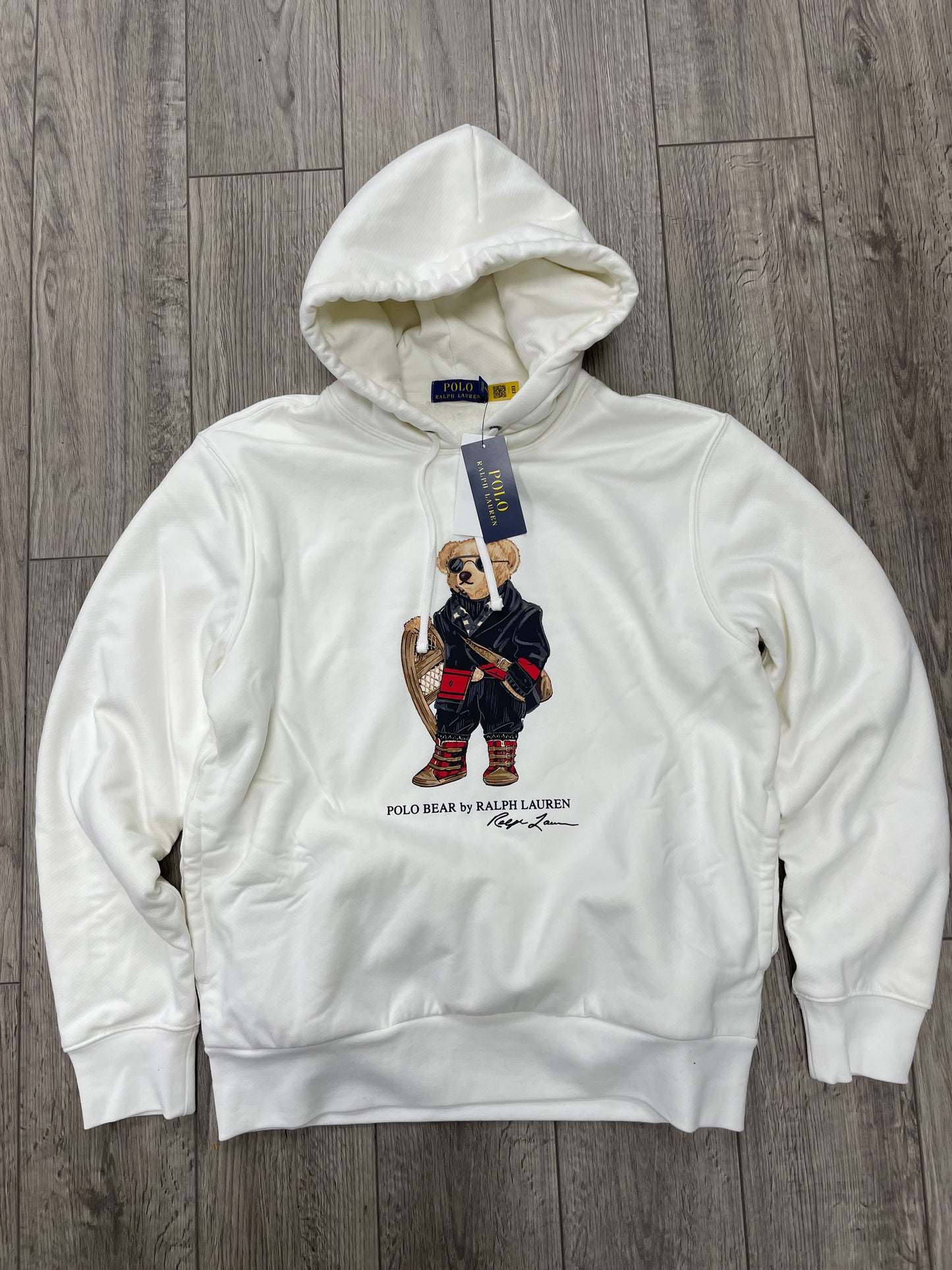 M-Polo Ralph Lauren Fleece Lined Bear White Hoodie