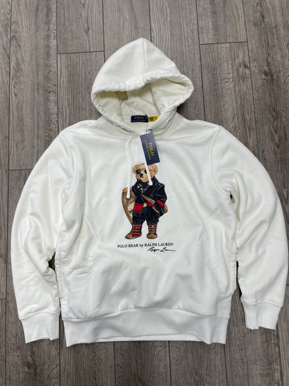 M-Polo Ralph Lauren Fleece Lined Bear White Hoodie
